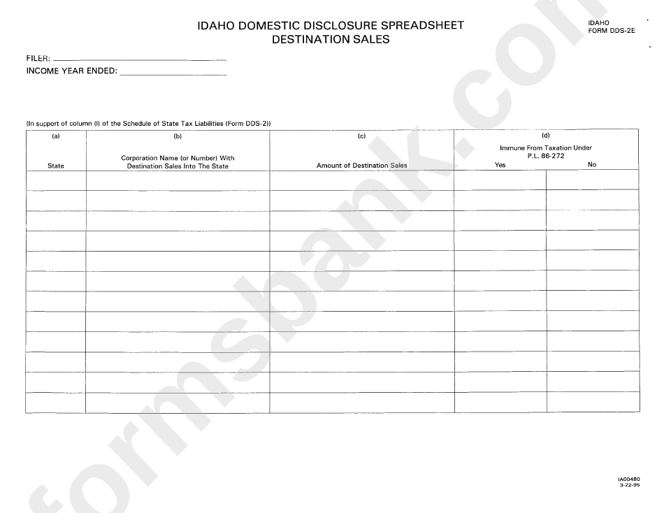 Form Dds2e Idaho Domestic Disclosure Spreadsheet Destination Sales