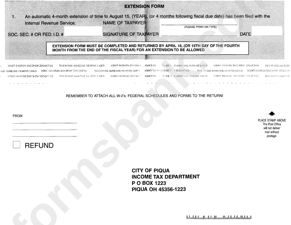 Extension Form City Of Piqua printable pdf download