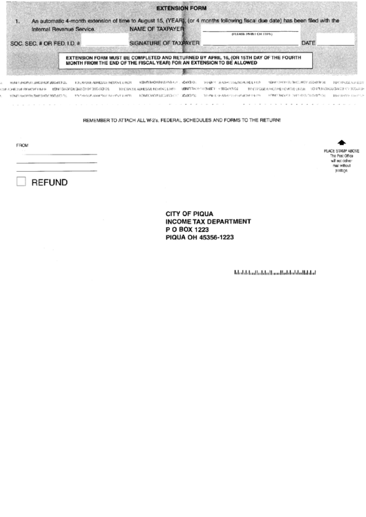 Extension Form City Of Piqua printable pdf download