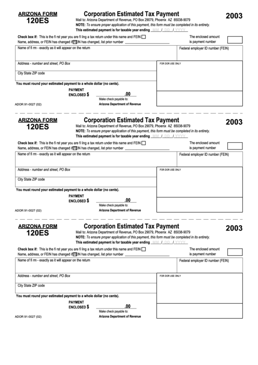 Arizona Form 120es Corporation Estimated Tax Payment, Arizona Form