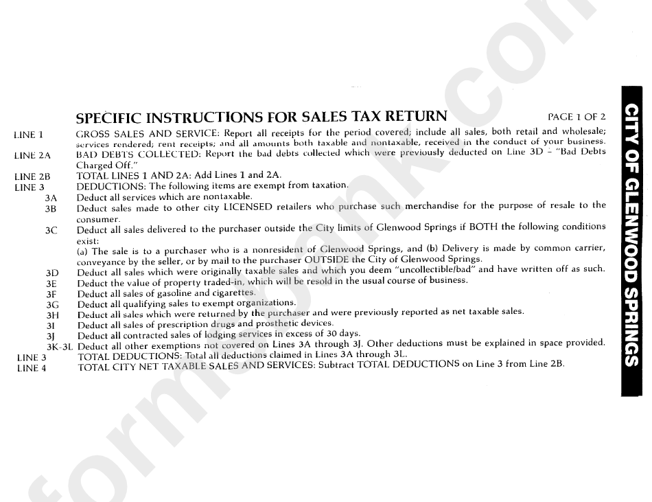 Specific Instructions For Sales Tax Return City Of Glenwood Springs
