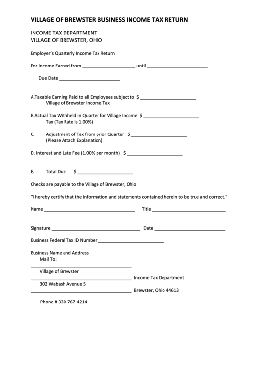 Village Of Brewster Business Tax Return Form Tax