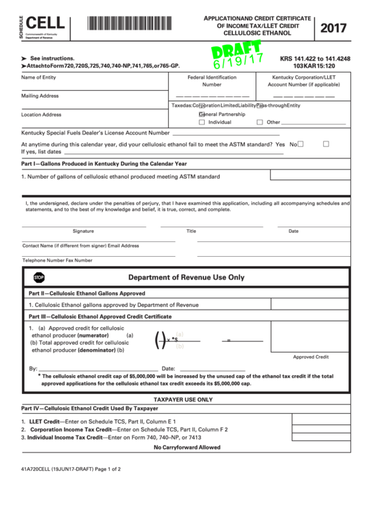 Form 41a720cell Draft Schedule Cell Application And Credit