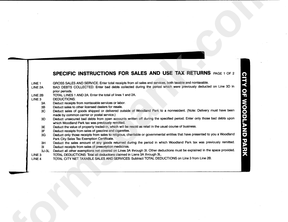 Instructions For Sales And Use Tax Returns City Of Woodland Park Form