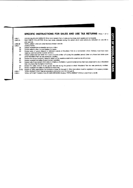 Instructions For Sales And Use Tax Returns City Of Woodland Park Form