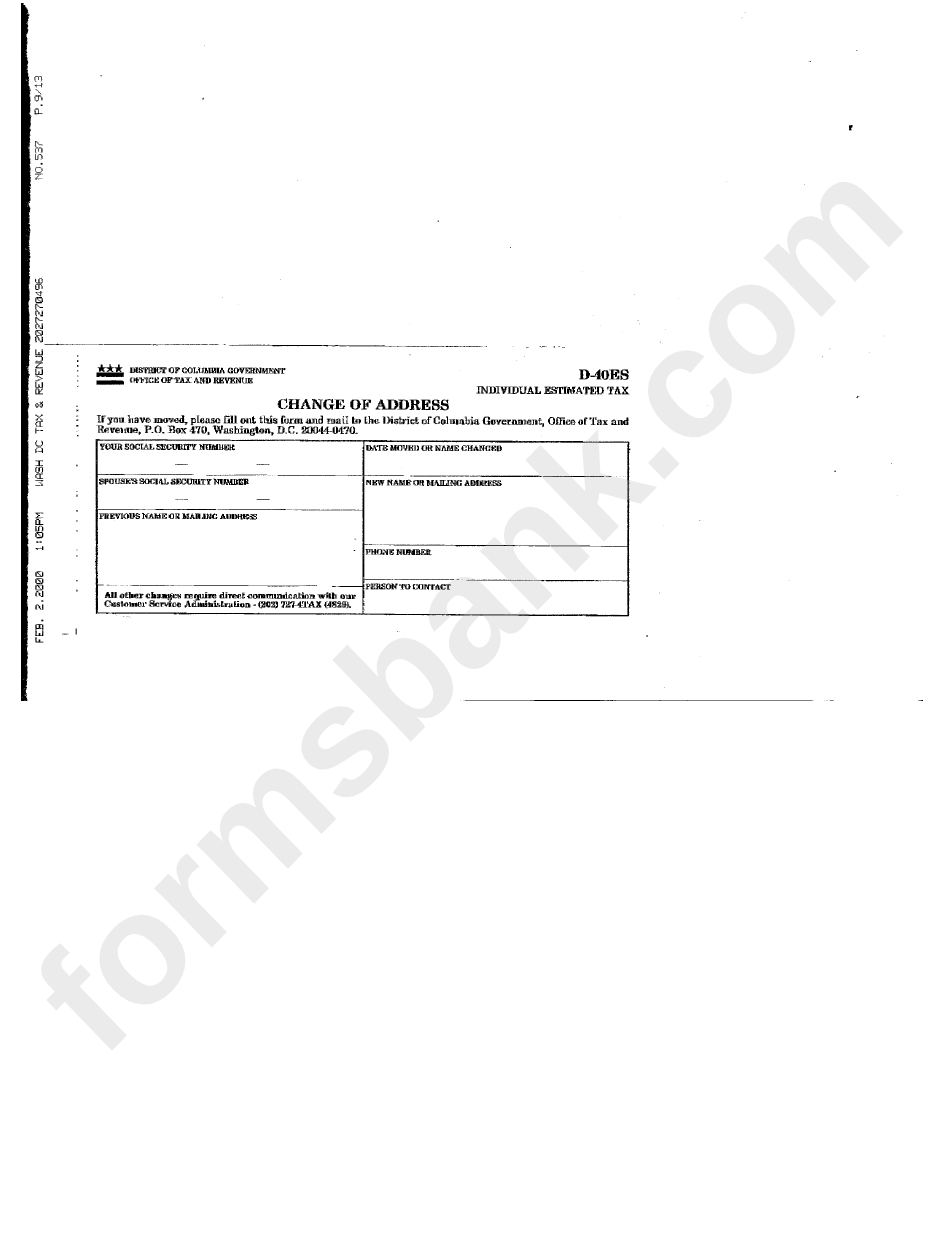 Form D40es Change Of Address, Declaration Of Individual Estimated Tax Voucher 2000