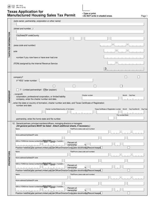 Fillable Form Ap1183 Texas Application For Manufactured Housing
