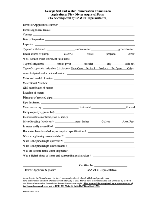 Agricultural Flow Meter Approval Form Soil And Water Conservation Commission printable