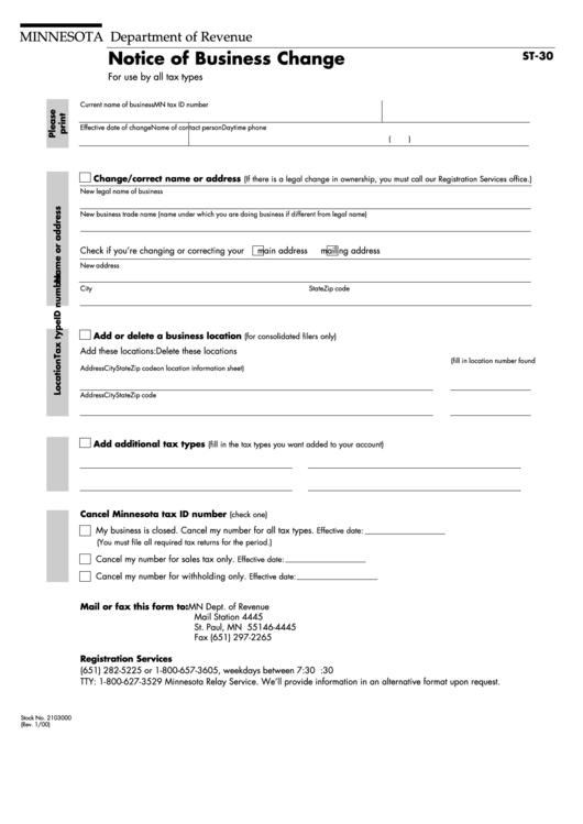 Form St30 Notice Of Business Change Minnesota Department Of