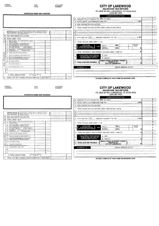 Sales/use Tax Return City Of Lakewood printable pdf download