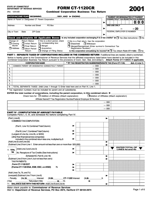 Form Ct1120cr Combined Corporation Business Tax Return