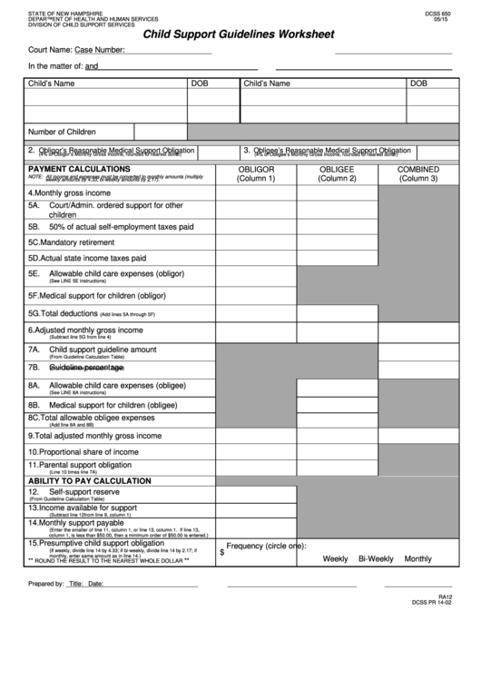 Form Dcss 650 Child Support Guidelines Worksheet New
