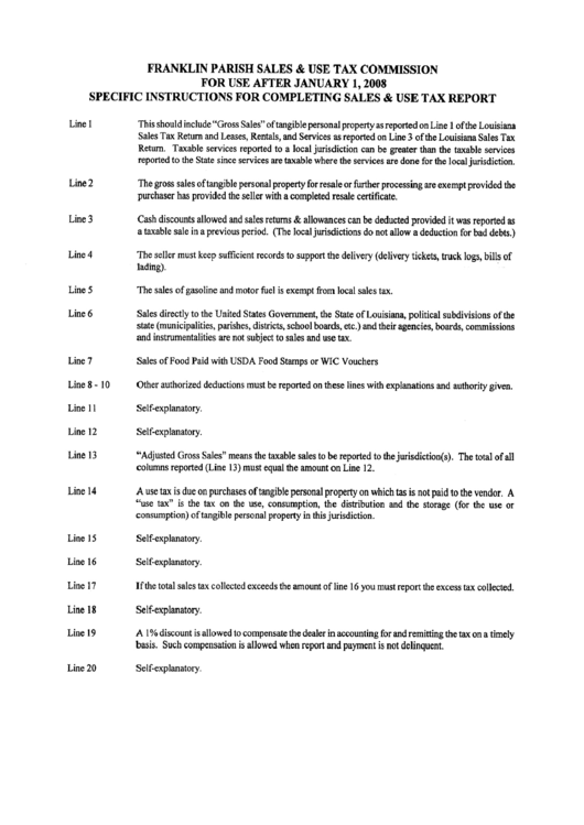 Instructions For Completing Sales And Use Tax Report Franklin Parish