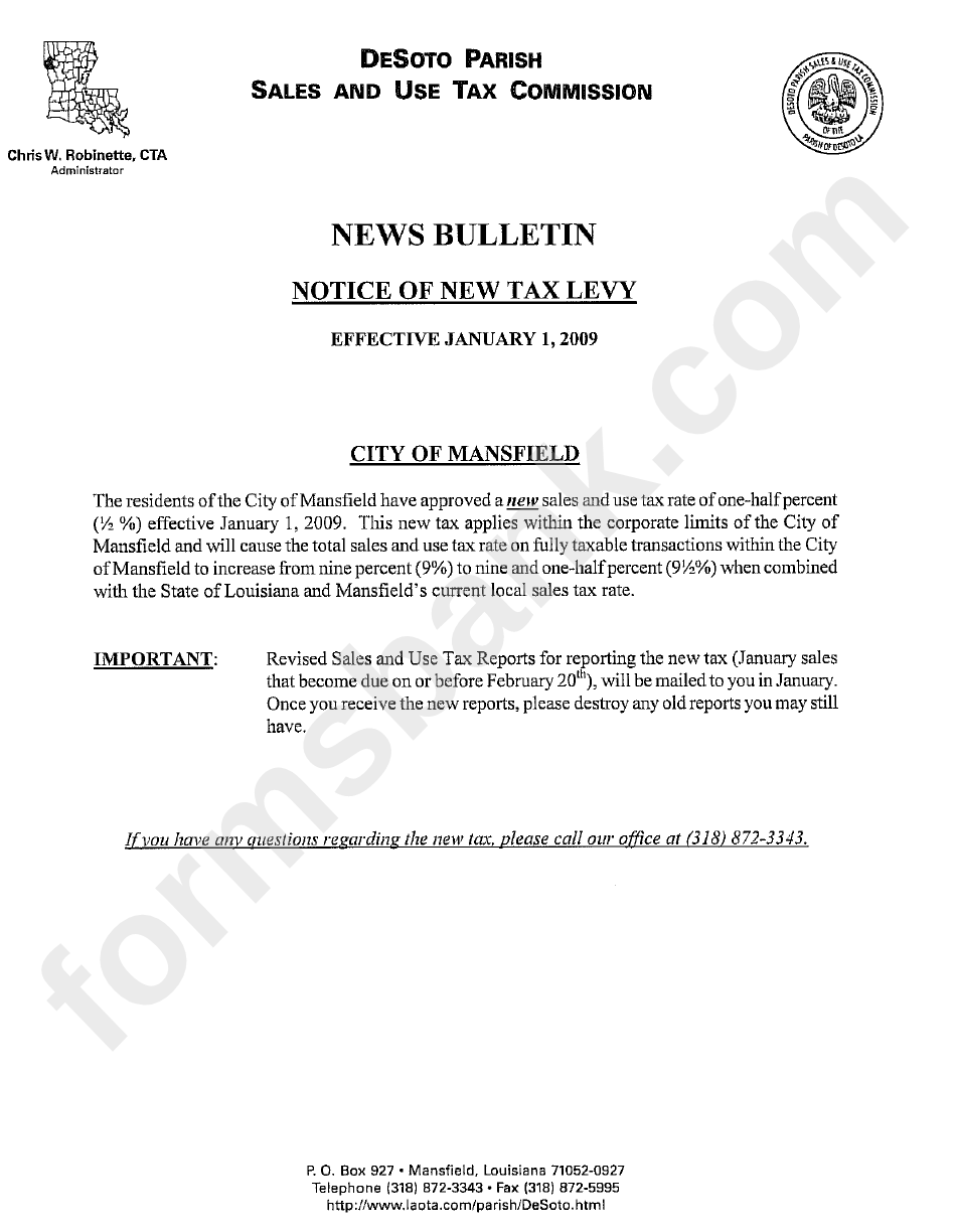 Instructions For Completing Sales And Use Tax Report Desoto Parish
