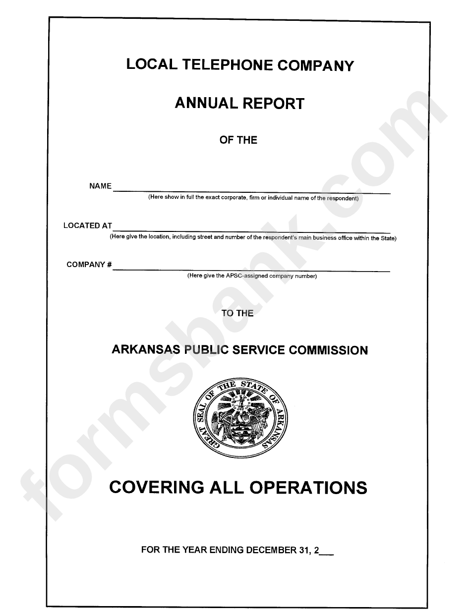 Local Telephone Company Annual Report Arkansas Public Service