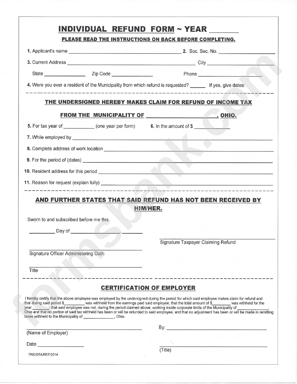 Individual Refund Form Ohio printable pdf download