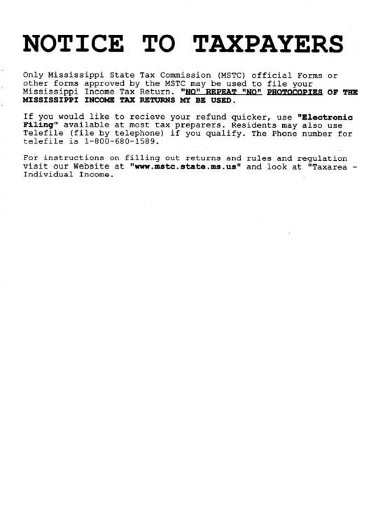 Form 80350961 Mississippi Resident Individual Tax Return