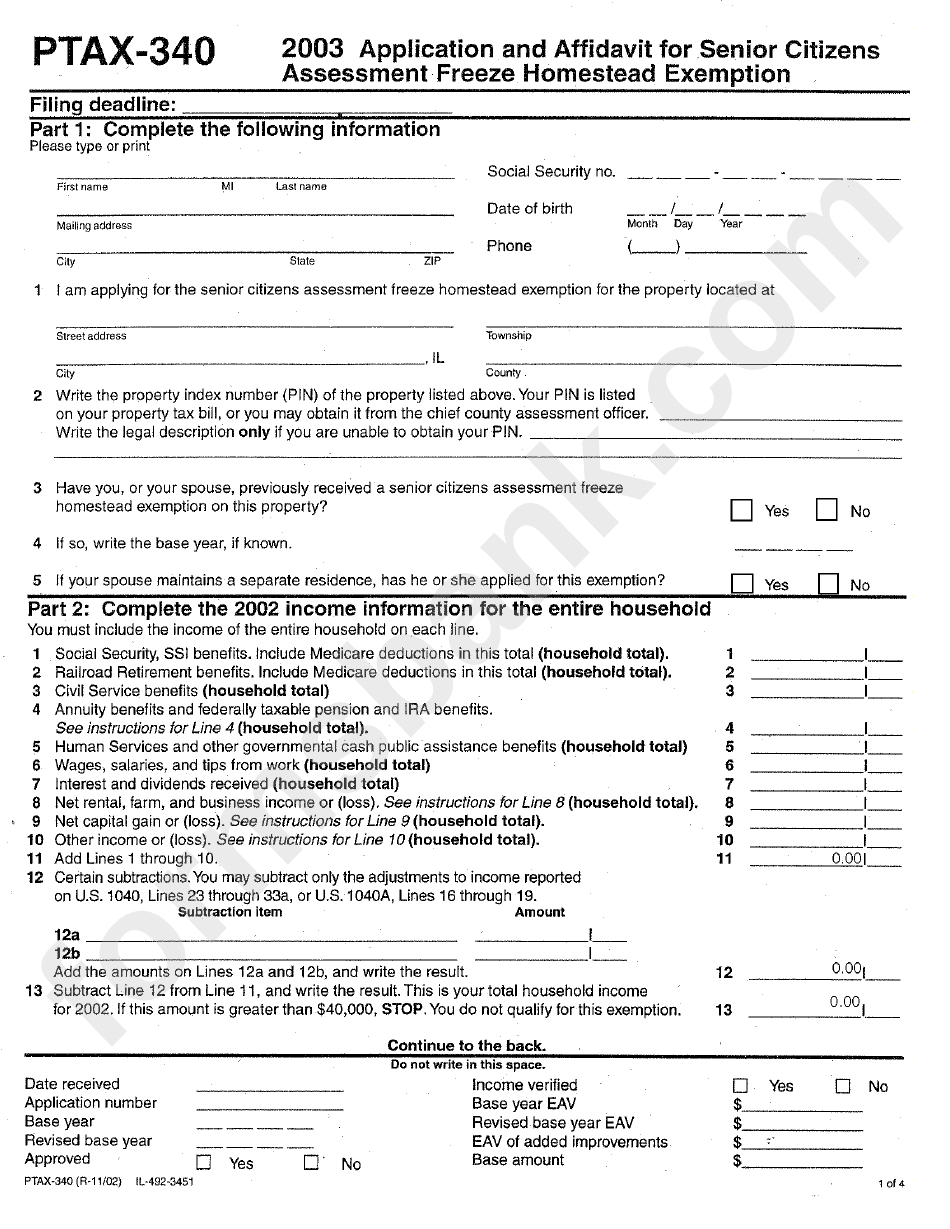 Form Ptax340 Application And Affidavit For Senior Citizens