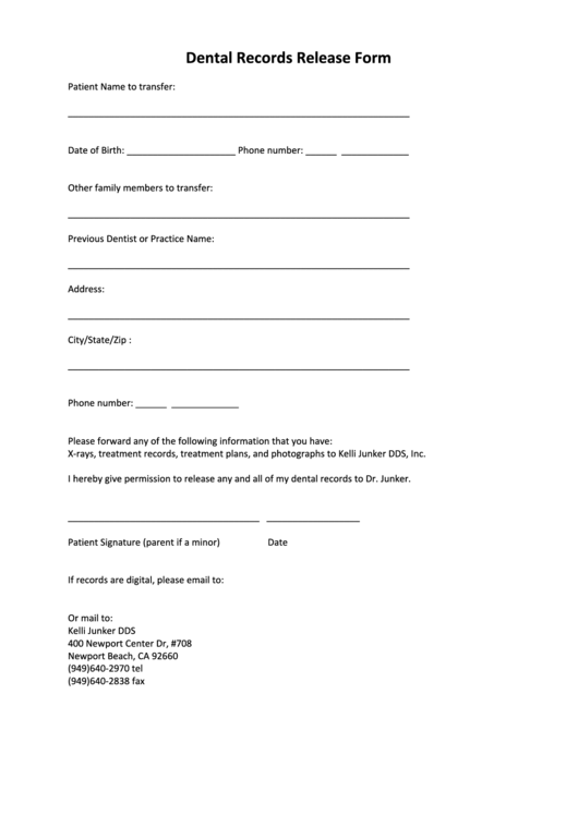 Top 9 Dental Records Release Form Templates free to download in PDF format