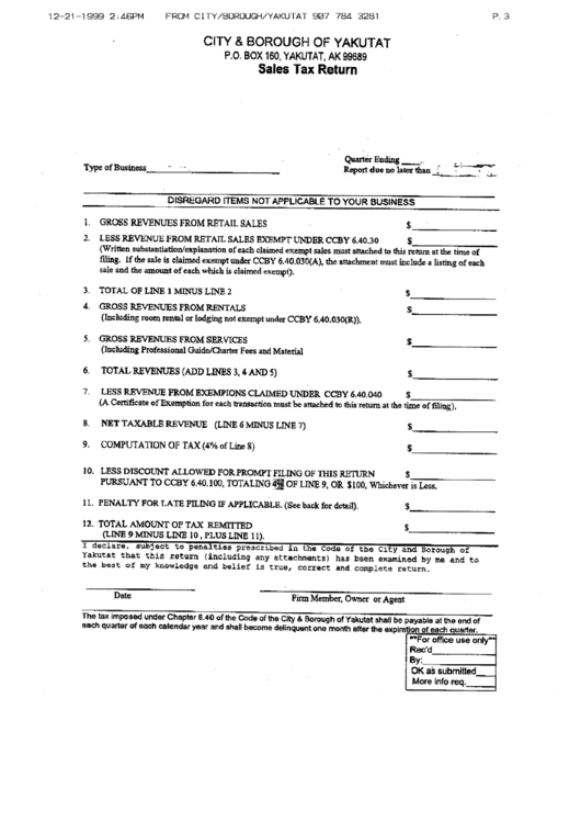 City & Borough Of Yakutat Sales Tax Return printable pdf download