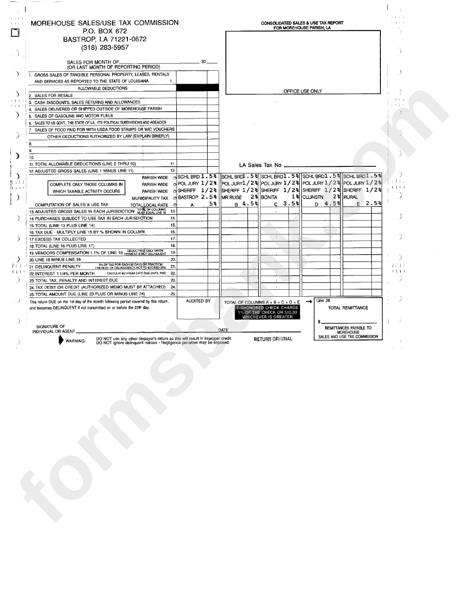 Morehouse Sales/use Tax Commission printable pdf download