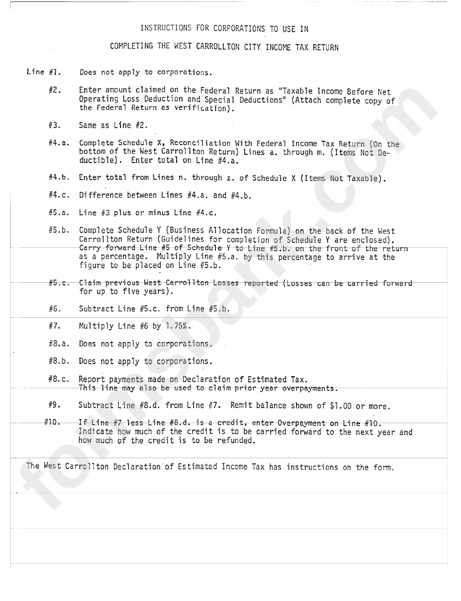 Instructions For Corporations To Use In Completing The West Carrollton