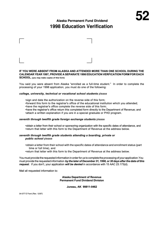 Fillable Form 04077 E Education Verification Alaska Permanent Fund