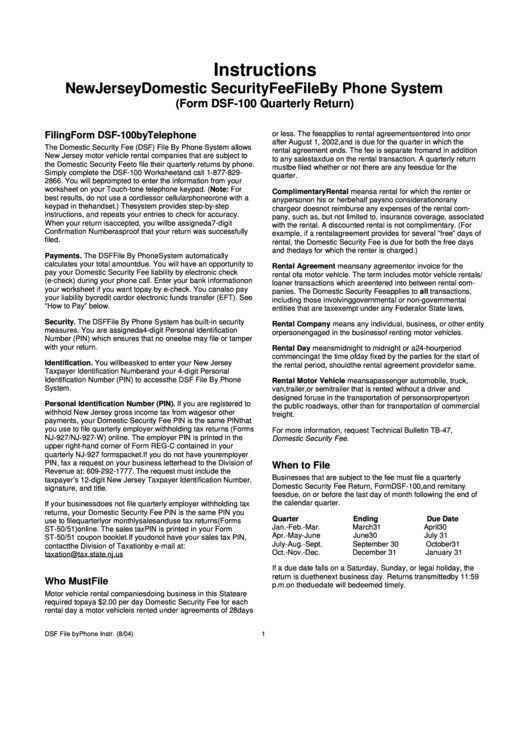 Instructions For Form Form Dsf100 Quarterly Return New