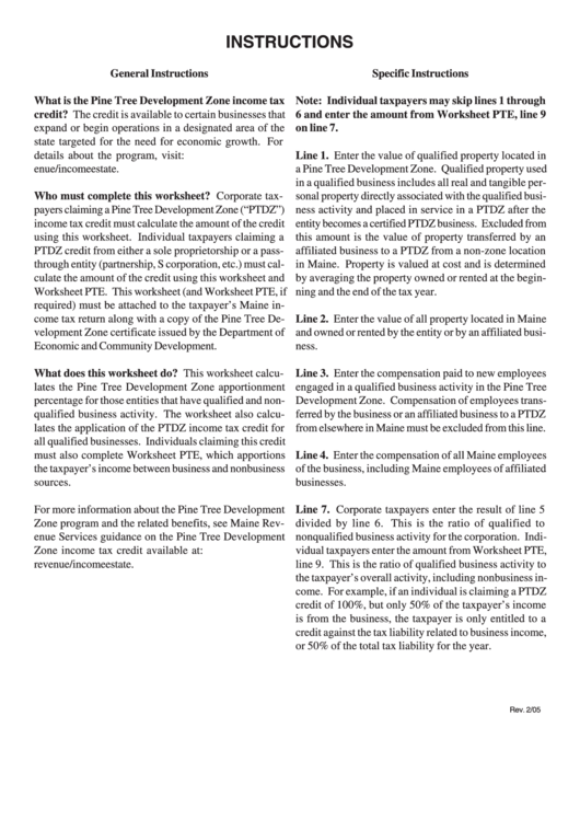 Instructions For Pine Tree Development Zone Tax Credit Maine
