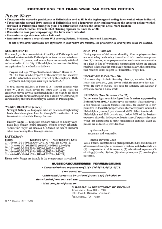 Instructions For Filing Wage Tax Refund Petition Philadelphia