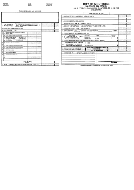 Sales/use Tax Return Form City Of Montrose printable pdf download
