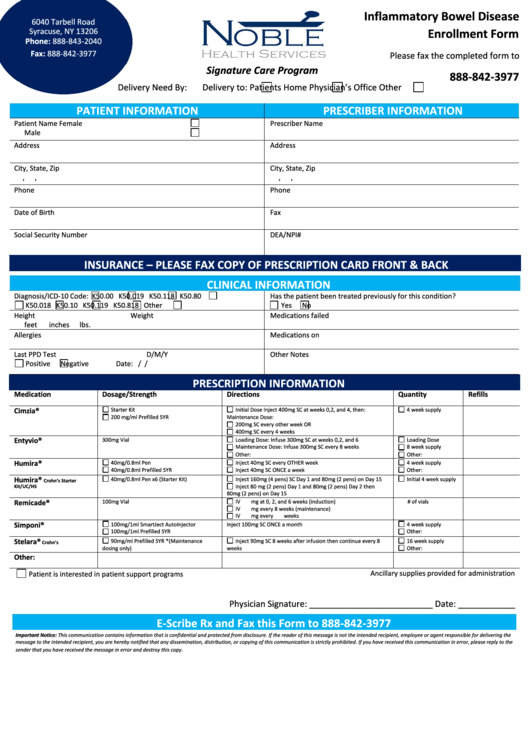 Inflammatory Bowel Disease Enrollment Form printable pdf download