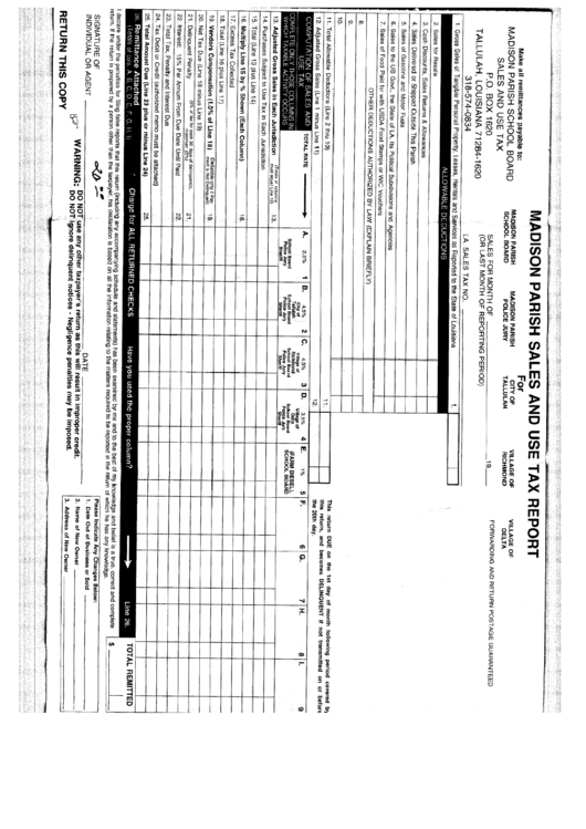 Madison Parish Sales And Use Tax Return Tallulah printable pdf download