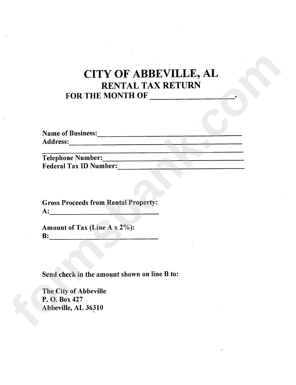 Rental Tax Return City Of Abbeville printable pdf download