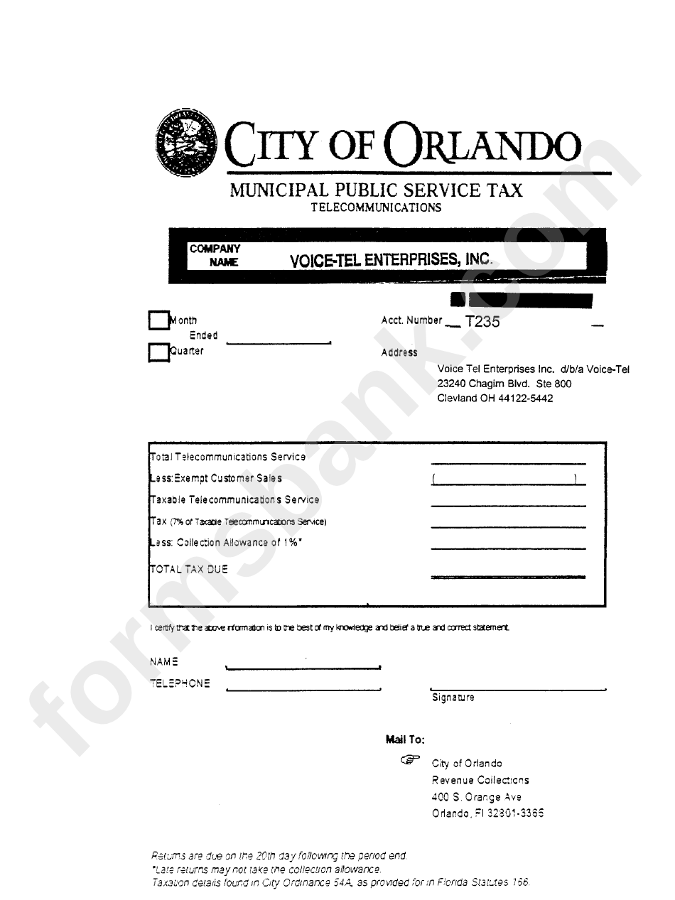 City Of Orlando Municipal Public Service Tax printable pdf download