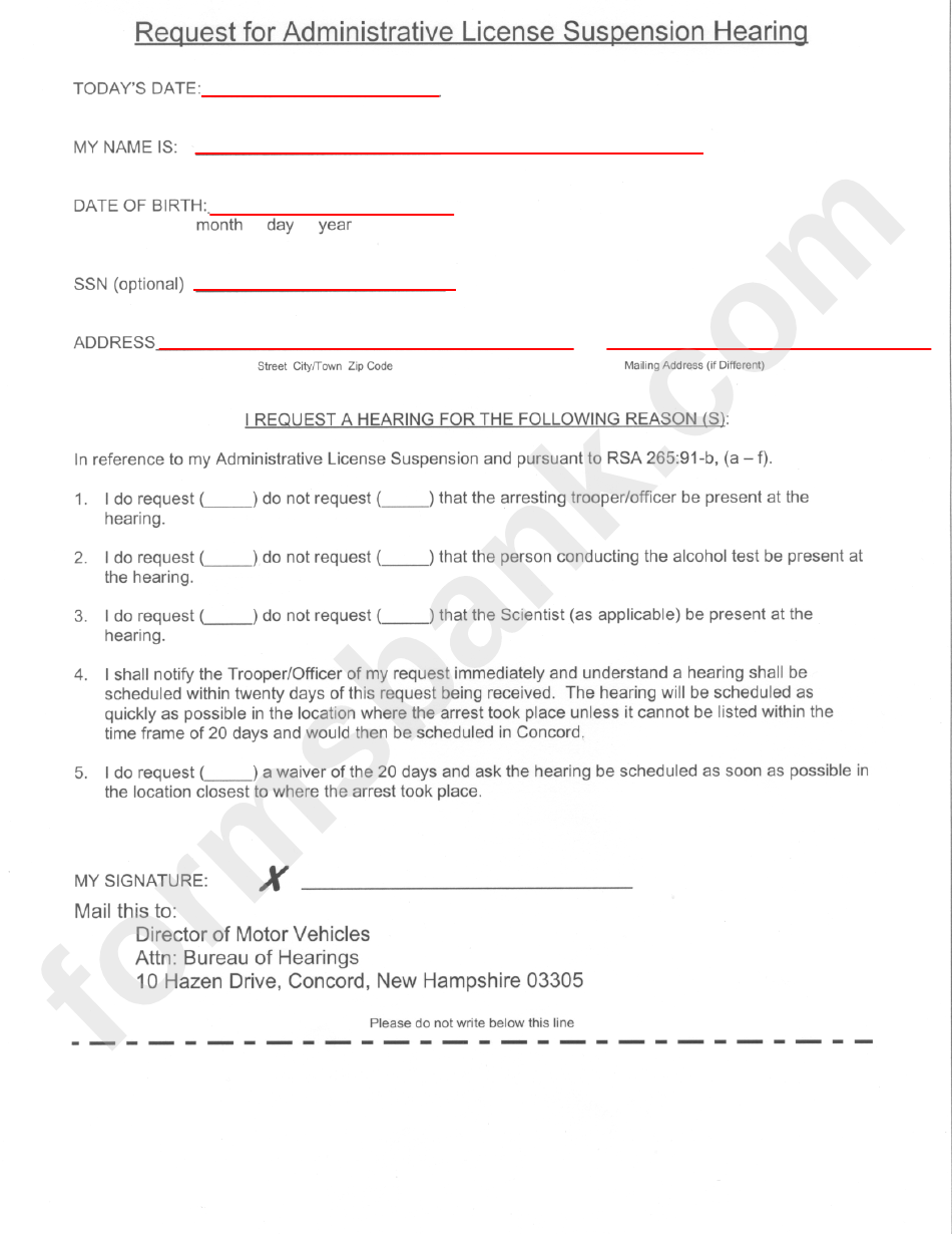 Fillable Request For Administrative License Suspension Hearing