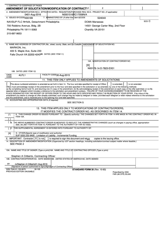 Amendment Of Solicitation/modification Of Contract printable pdf download