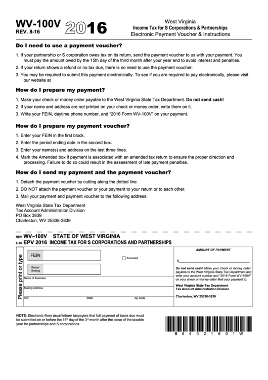 Form Wv100v Tax For S Corporations