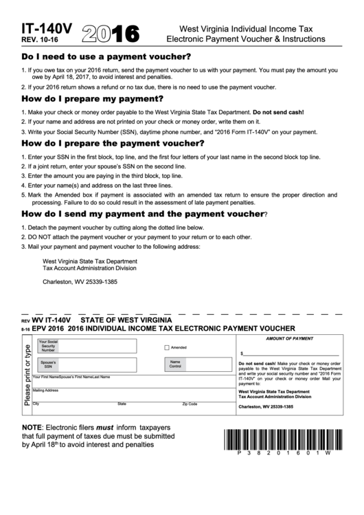 Form Wv It140v Individual Tax Electronic Payment Voucher