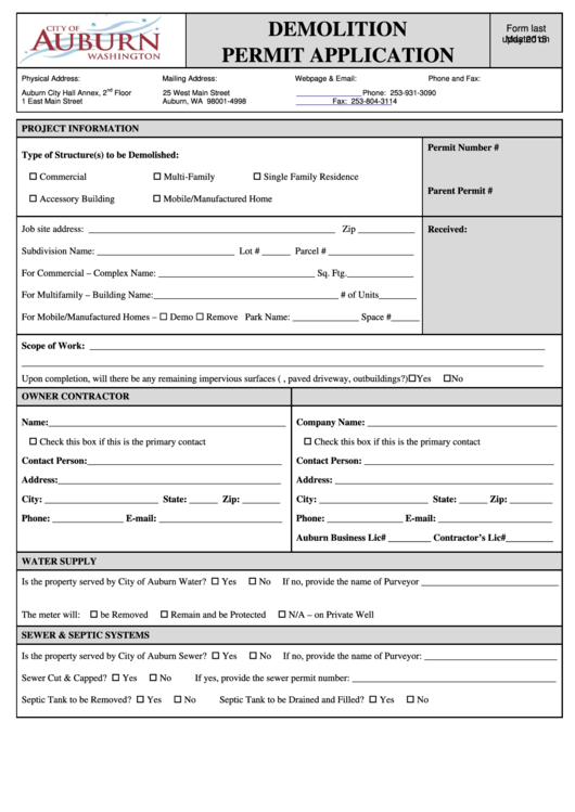 Demolition Permit Application City Of Auburn 2015 printable pdf