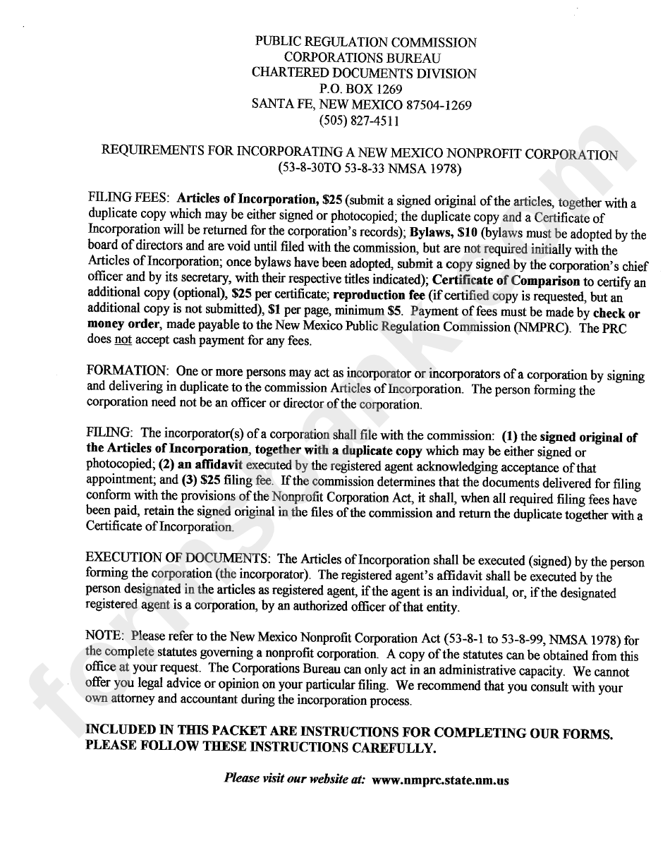 Requirements For Incorporating A New Mexico Nonprofit Corporation