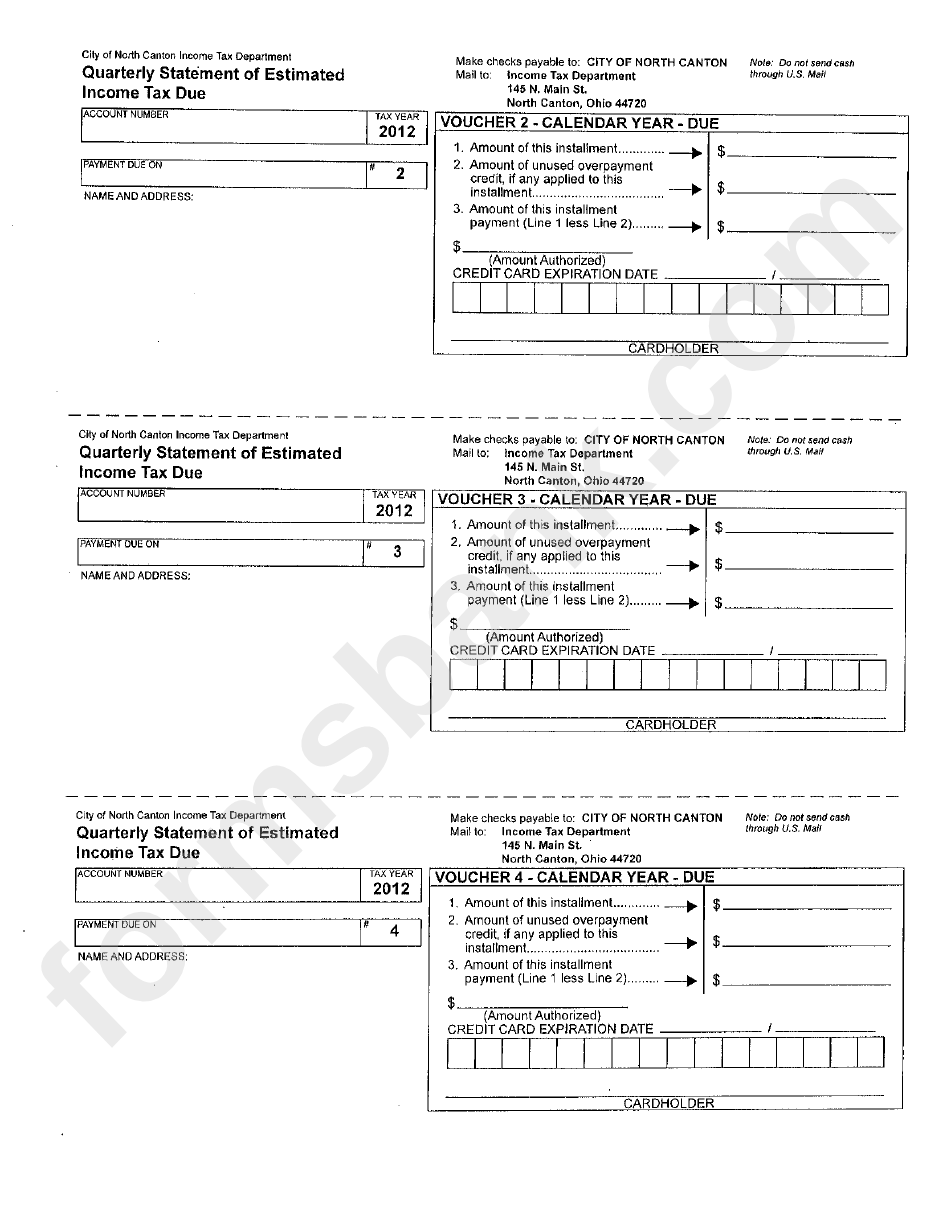 Quarterly Statement Of Estimated Tax Due City Of North Canton