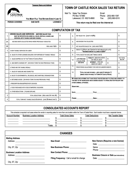 Town Of Castle Rock Sales Tax Return printable pdf download