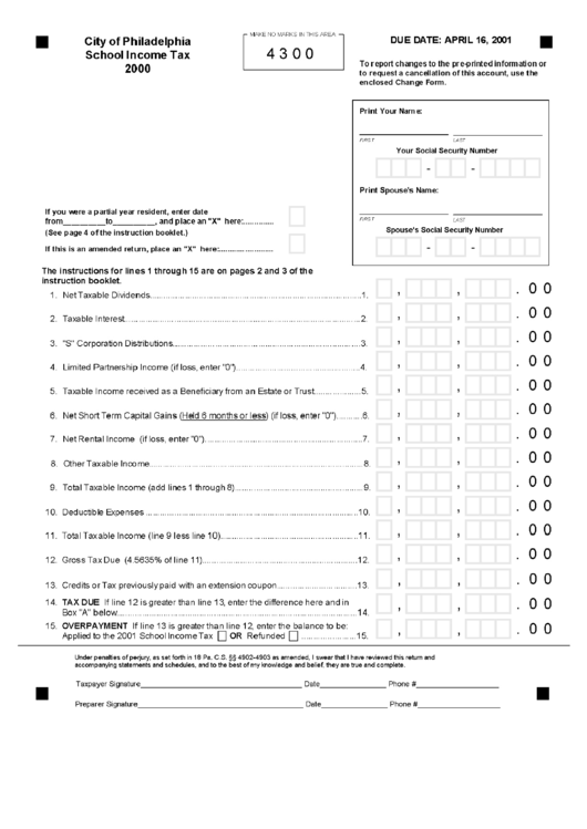 School Tax 2000 City Of Philadelphia printable pdf download