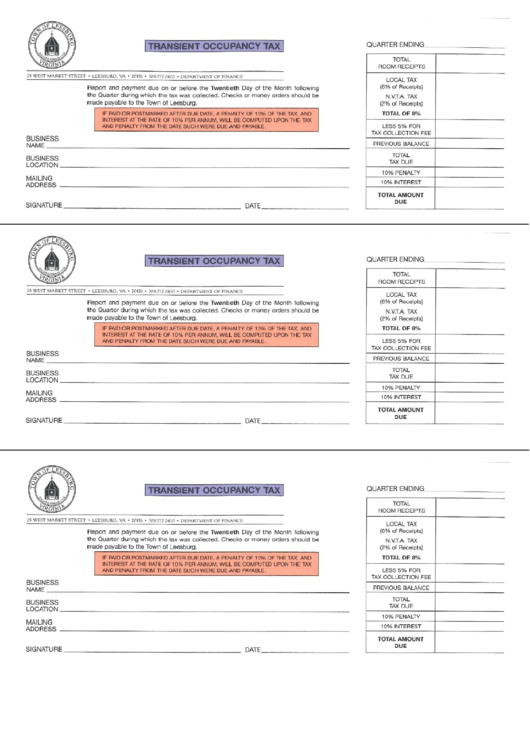 Transient Occupancy Tax Town Of Leesburg printable pdf download