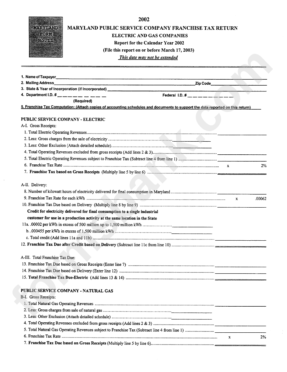 Form 11 Electric And Gas Companies 2002 printable pdf download