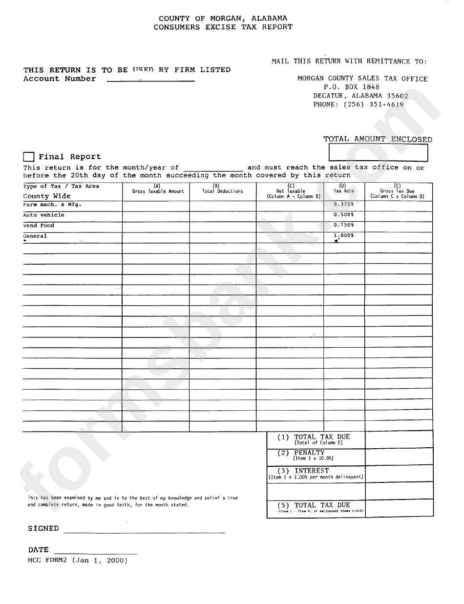Mcc Form 2 Consumers Excise Tax Report County Of Alabama printable pdf download