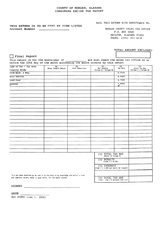 Mcc Form 2 Consumers Excise Tax Report County Of Alabama printable pdf download
