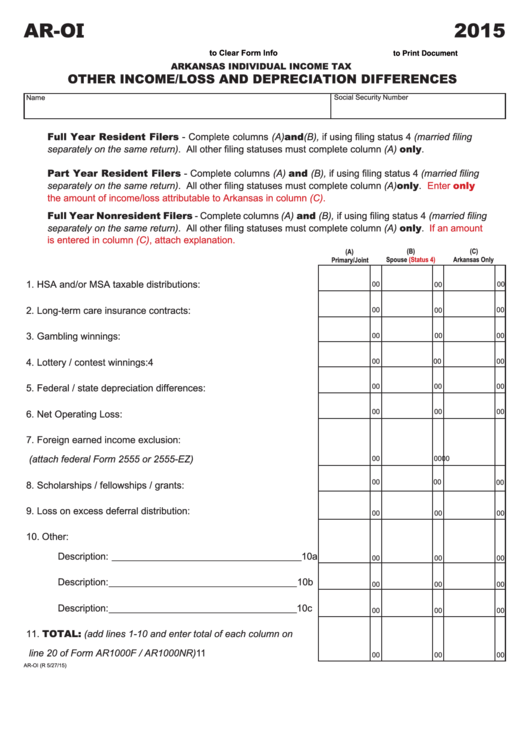 Fillable Form ArOi Arkansas Individual Tax Other