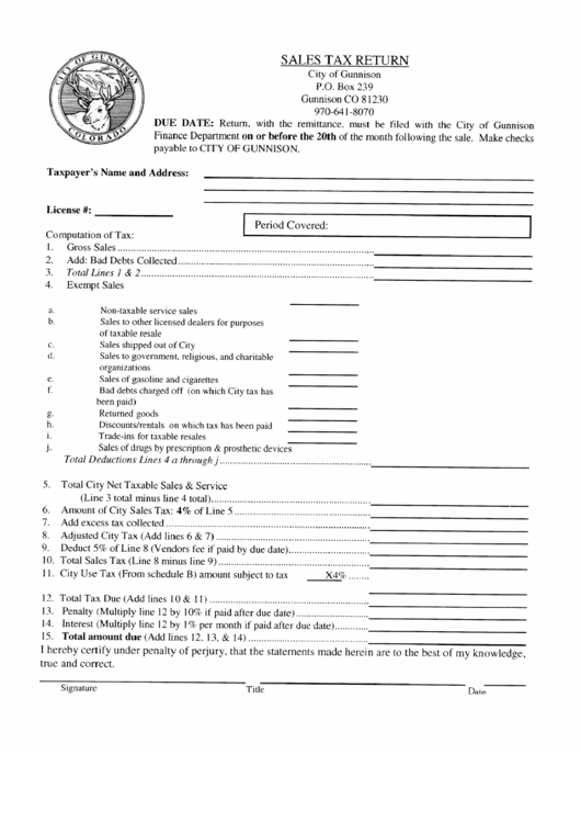 Sales Tax Return City Of Gunnison printable pdf download
